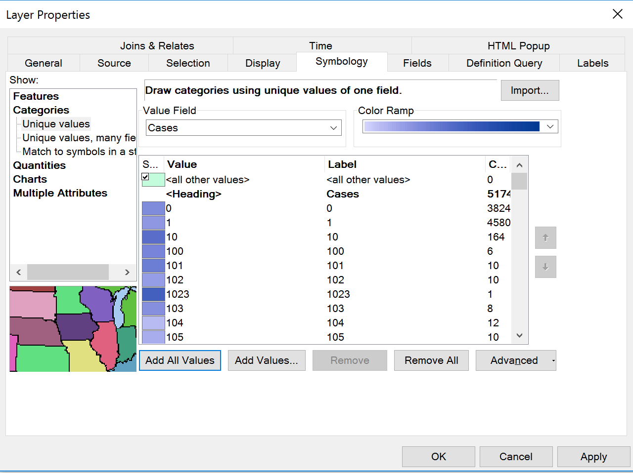 Instead of allowing me to make ranges to correlate with different case numbers, now each individual value it listed and I cannot create ranges.